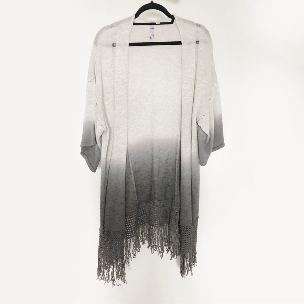 Gradient Knit Fringe Kimono Style Cardigan